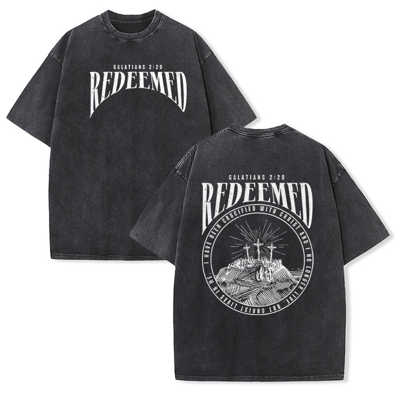 Christianartworkshop "Redeemed" Galatians 2:20 Front & Back Print Washed Unisex T-Shirt