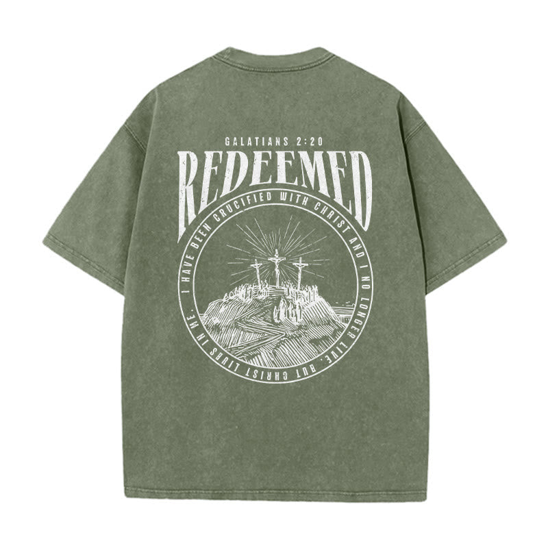 Christianartworkshop "Redeemed" Galatians 2:20 Front & Back Print Washed Unisex T-Shirt