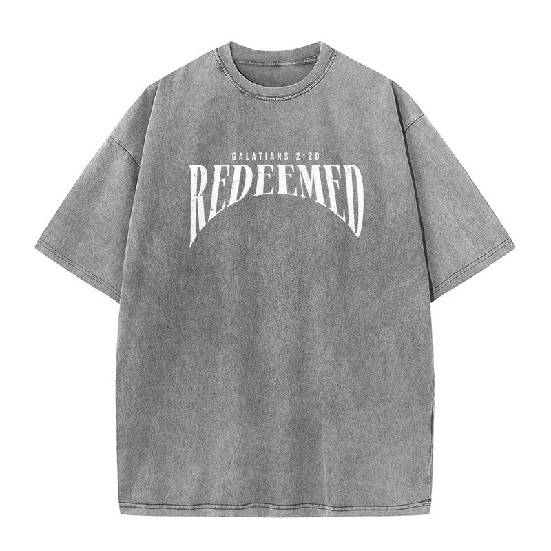 Christianartworkshop "Redeemed" Galatians 2:20 Front & Back Print Washed Unisex T-Shirt