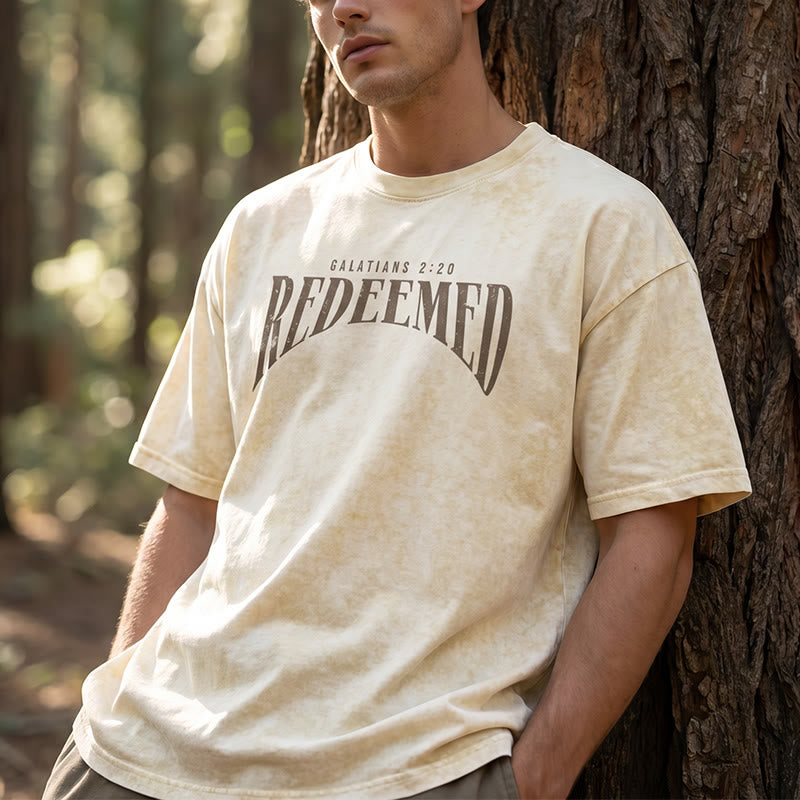Christianartworkshop "Redeemed" Galatians 2:20 Front & Back Print Washed Unisex T-Shirt