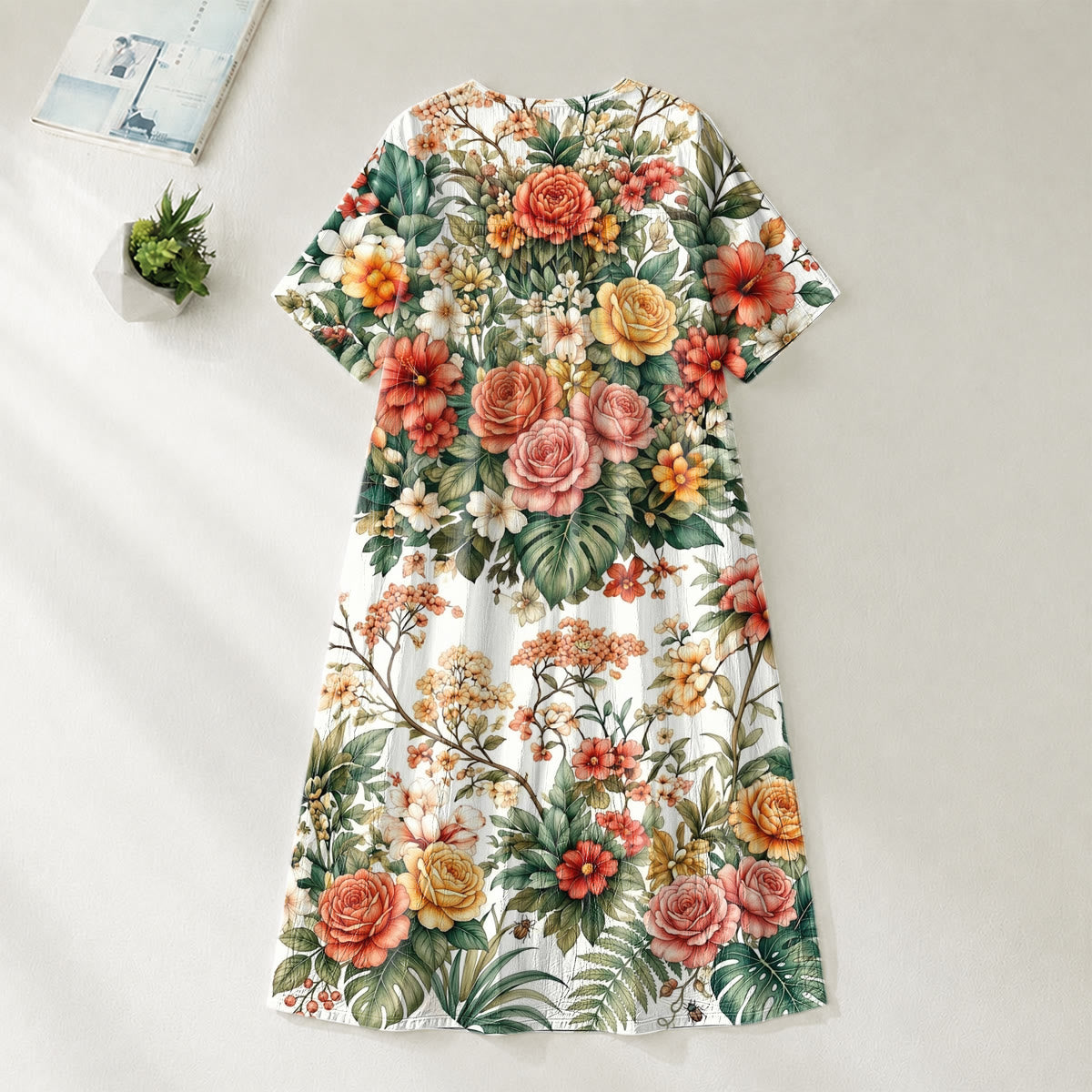 Christianartworkshop "Lion of Judah" Floral Wreath V-Neck Short Sleeve Midi Dress