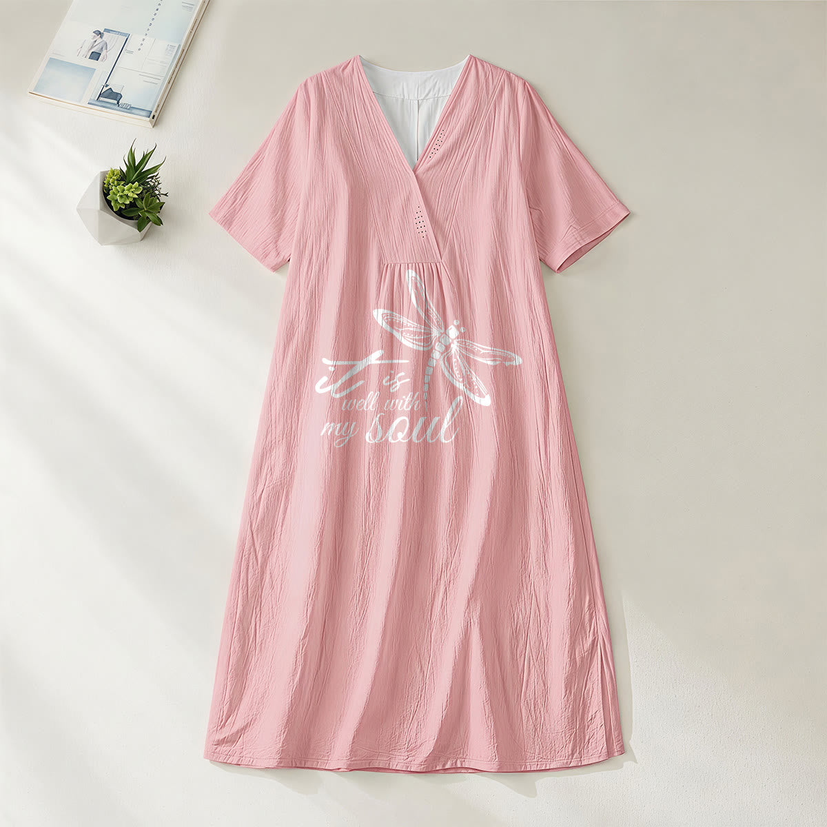 Christianartworkshop Summer Beach Faith Verse Dragonfly V-Neck Short Sleeve Midi Dress
