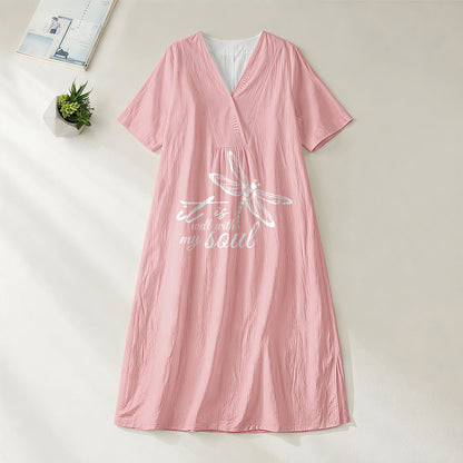 Christianartworkshop Summer Beach Faith Verse Dragonfly V-Neck Short Sleeve Midi Dress