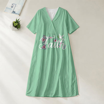 Christianartworkshop Faith Script White Dove & Blossom Print V-Neck Beach Midi Dress