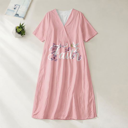 Christianartworkshop Faith Script White Dove & Blossom Print V-Neck Beach Midi Dress