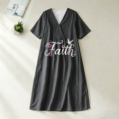 Christianartworkshop Faith Script White Dove & Blossom Print V-Neck Beach Midi Dress