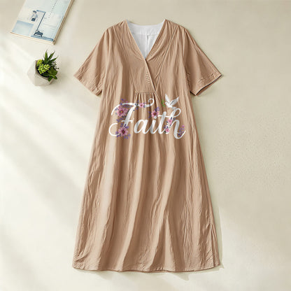 Christianartworkshop Faith Script White Dove & Blossom Print V-Neck Beach Midi Dress