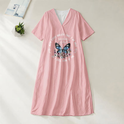 Christianartworkshop Bible Verse Butterfly & Floral Wreath V-Neck Short Sleeve Midi Dress