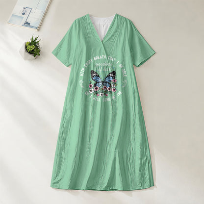 Christianartworkshop Bible Verse Butterfly & Floral Wreath V-Neck Short Sleeve Midi Dress