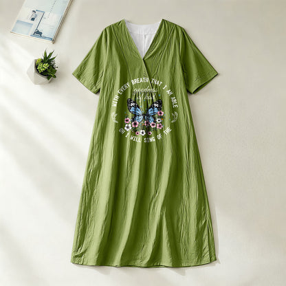 Christianartworkshop Bible Verse Butterfly & Floral Wreath V-Neck Short Sleeve Midi Dress