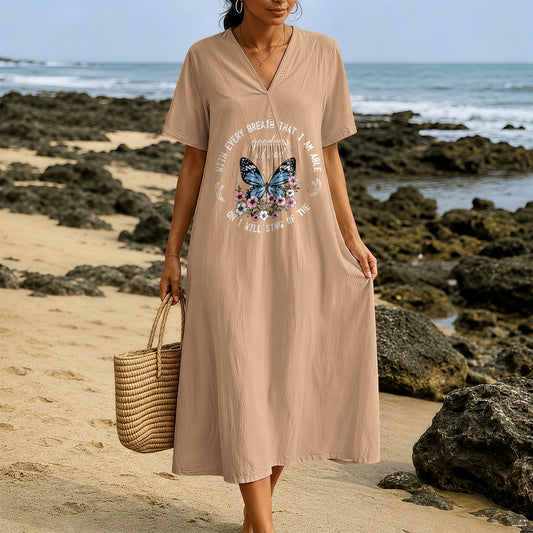 Christianartworkshop Bible Verse Butterfly & Floral Wreath V-Neck Short Sleeve Midi Dress