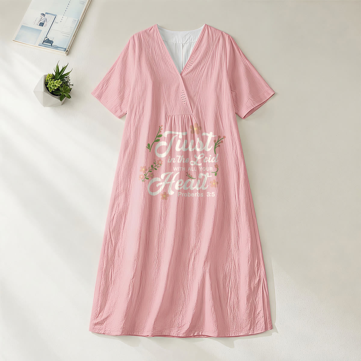 Christianartworkshop Trust In The Lord With All Your Heart Proverbs 3:5 Floral V-Neck Midi Dress