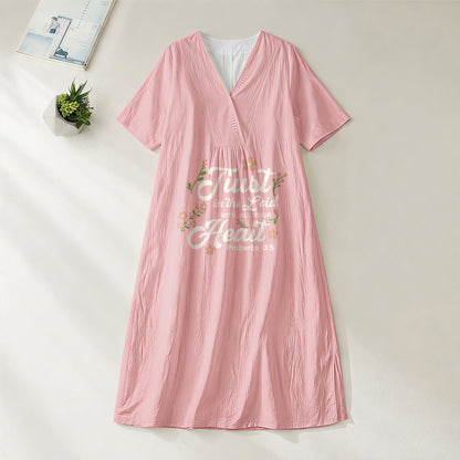 Christianartworkshop Trust In The Lord With All Your Heart Proverbs 3:5 Floral V-Neck Midi Dress
