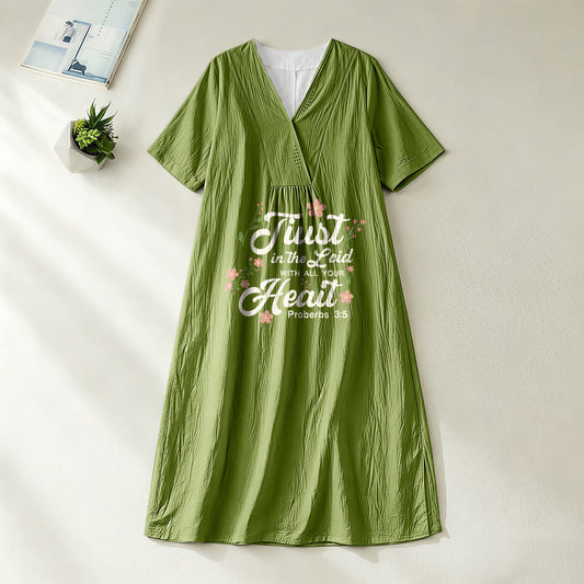 Christianartworkshop Trust In The Lord With All Your Heart Proverbs 3:5 Floral V-Neck Midi Dress