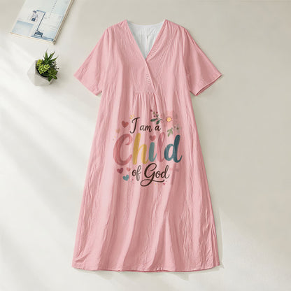 Christianartworkshop I Am a Child of God Floral & Heart V-Neck Short Sleeve Midi Dress