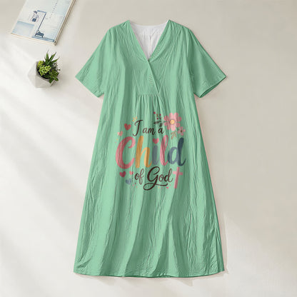 Christianartworkshop I Am a Child of God Floral & Heart V-Neck Short Sleeve Midi Dress