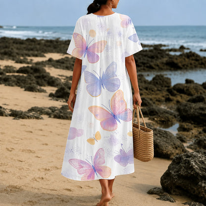 Christianartworkshop Grace Changes Everything Pastel Butterfly V-Neck Short Sleeve Midi Dress