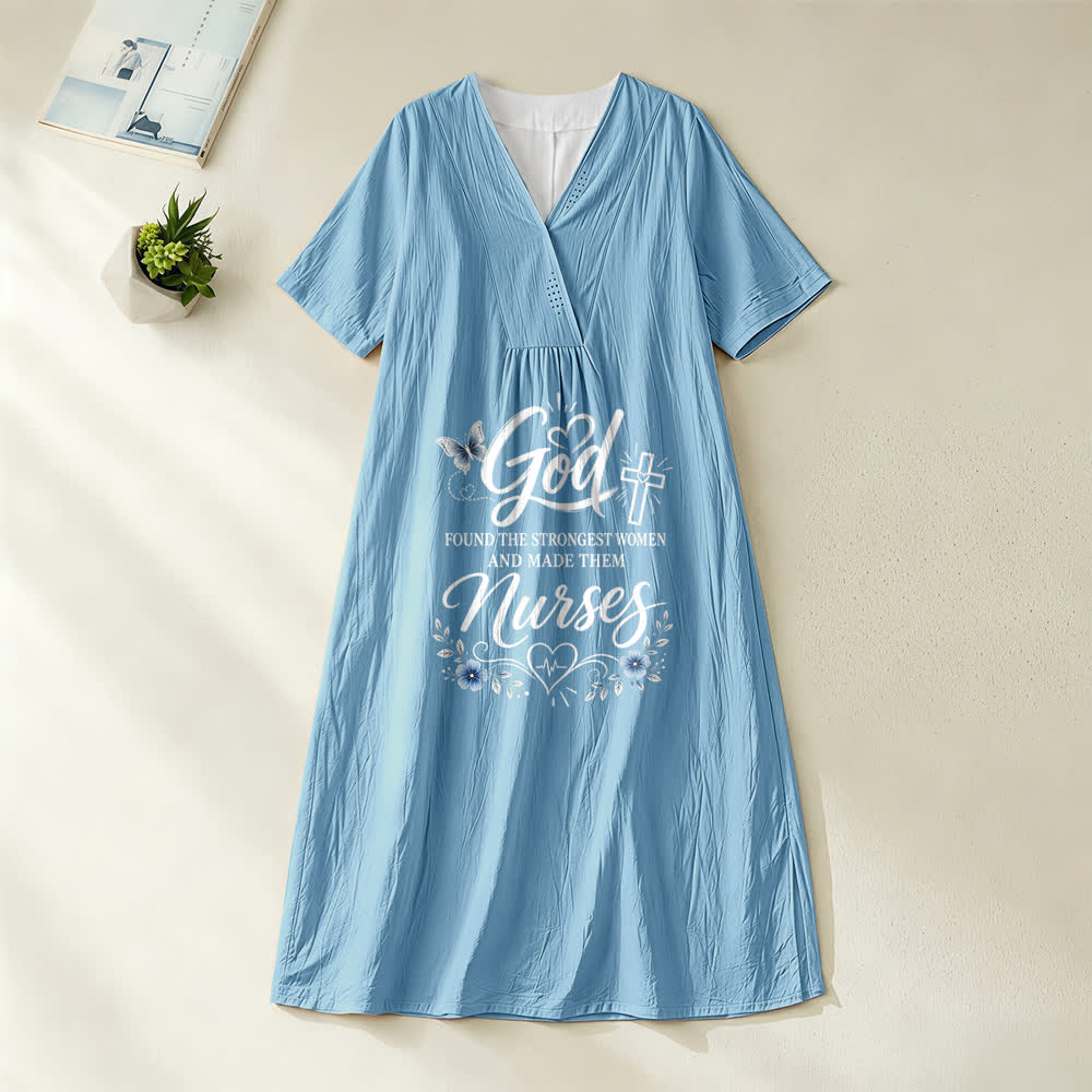 Christianartworkshop God Found the Strongest Women and Made Them Nurses Inspirational V-Neck Short Sleeve Midi Dress