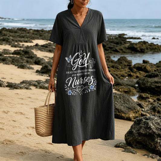 Christianartworkshop God Found the Strongest Women and Made Them Nurses Inspirational V-Neck Short Sleeve Midi Dress