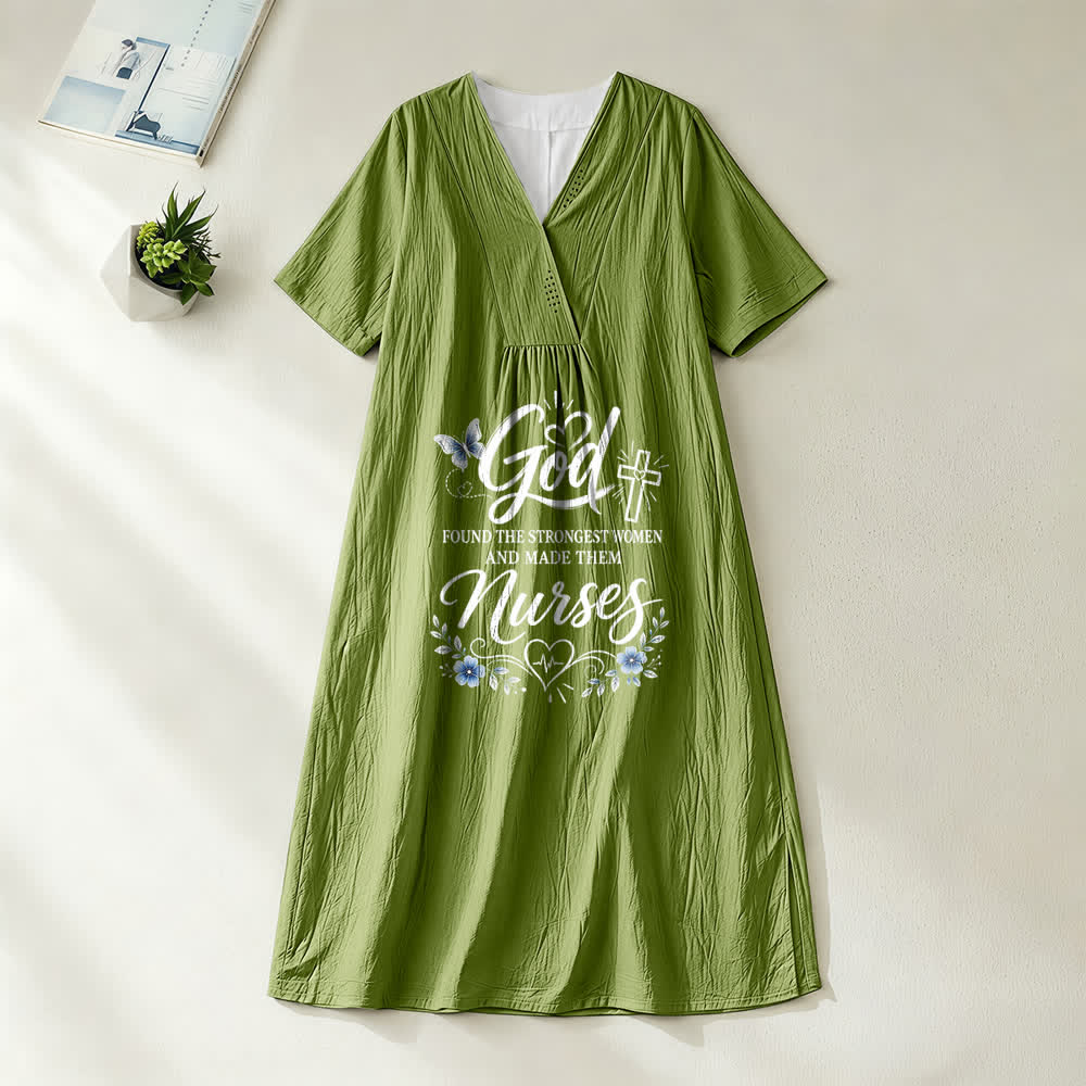 Christianartworkshop God Found the Strongest Women and Made Them Nurses Inspirational V-Neck Short Sleeve Midi Dress