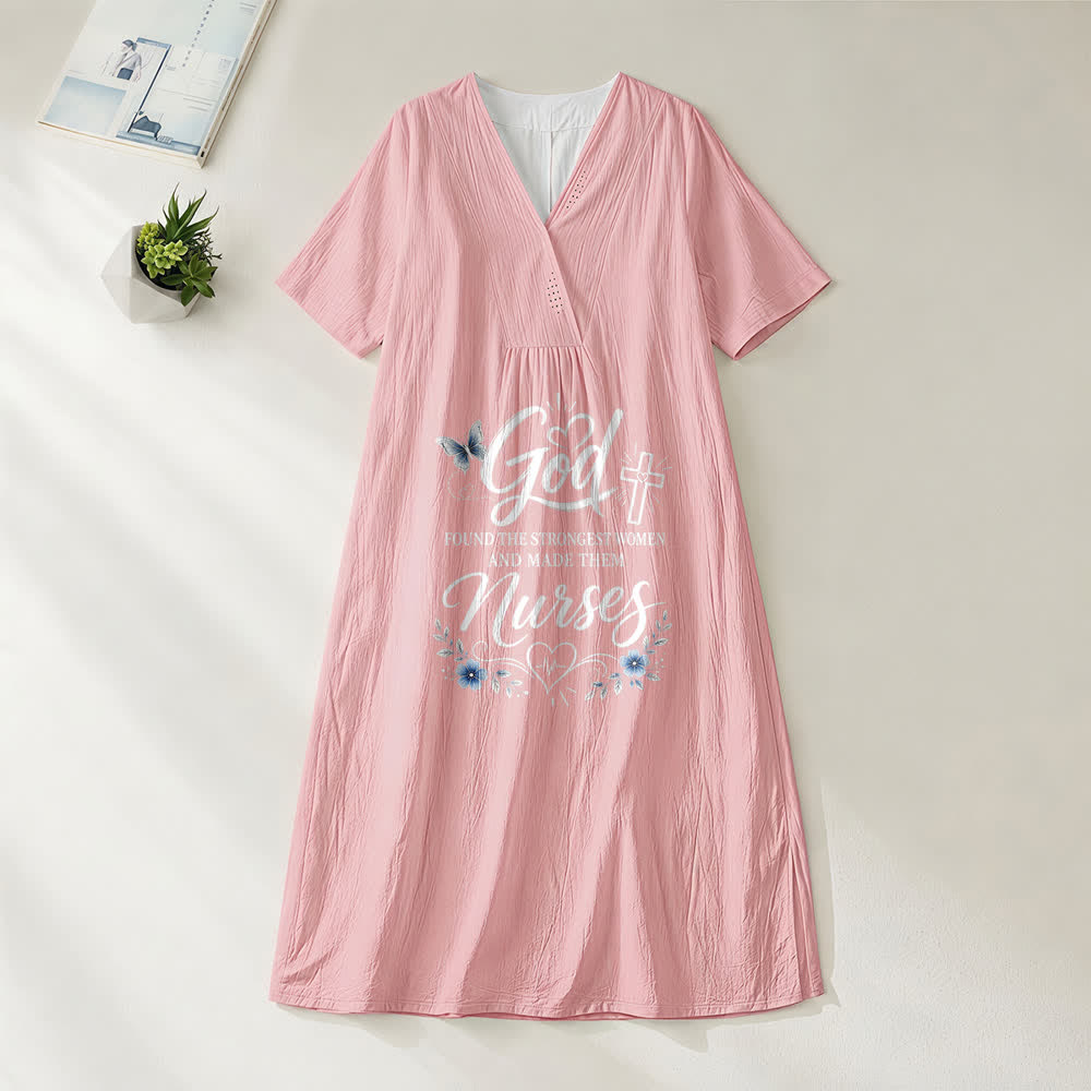 Christianartworkshop God Found the Strongest Women and Made Them Nurses Inspirational V-Neck Short Sleeve Midi Dress