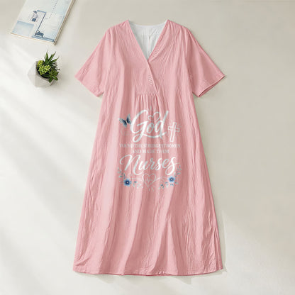 Christianartworkshop God Found the Strongest Women and Made Them Nurses Inspirational V-Neck Short Sleeve Midi Dress