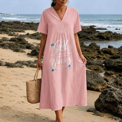 Christianartworkshop God Found the Strongest Women and Made Them Nurses Inspirational V-Neck Short Sleeve Midi Dress