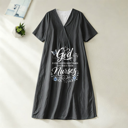 Christianartworkshop God Found the Strongest Women and Made Them Nurses Inspirational V-Neck Short Sleeve Midi Dress