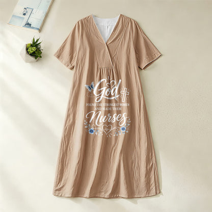 Christianartworkshop God Found the Strongest Women and Made Them Nurses Inspirational V-Neck Short Sleeve Midi Dress