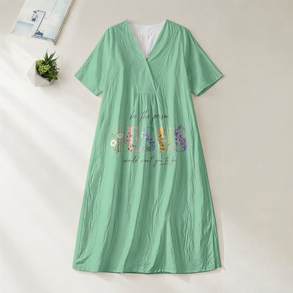 Christianartworkshop Be the Person Jesus Would Want You to Be Floral Jesus V-Neck Short Sleeve Midi Dress