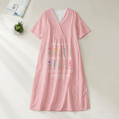 Christianartworkshop God Says You Are Always Loved Floral V-Neck Short Sleeve Midi Dress