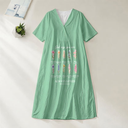 Christianartworkshop God Says You Are Always Loved Floral V-Neck Short Sleeve Midi Dress
