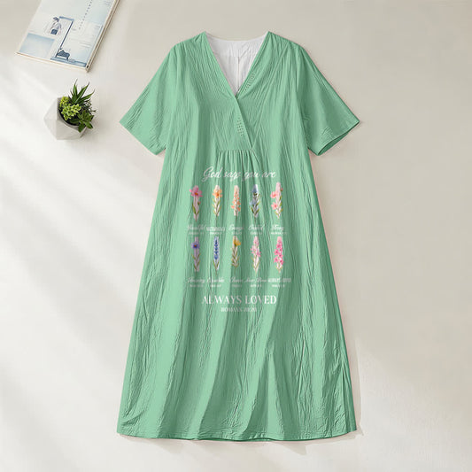 Christianartworkshop God Says You Are Always Loved Floral V-Neck Short Sleeve Midi Dress