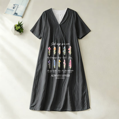 Christianartworkshop God Says You Are Always Loved Floral V-Neck Short Sleeve Midi Dress