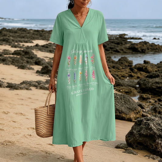 Christianartworkshop God Says You Are Always Loved Floral V-Neck Short Sleeve Midi Dress