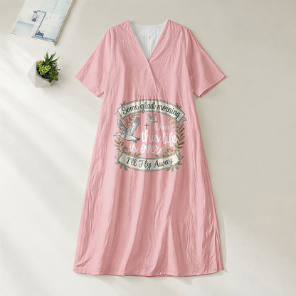 Christianartworkshop Some Glad Morning I'll Fly Away Floral Dove V-Neck Short Sleeve Midi Dress