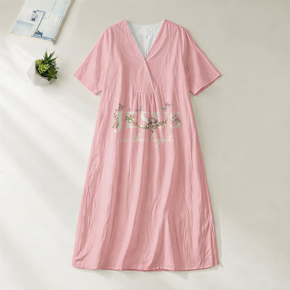 Christianartworkshop Jesus Is The Light Floral Butterfly V-Neck Short Sleeve Midi Dress