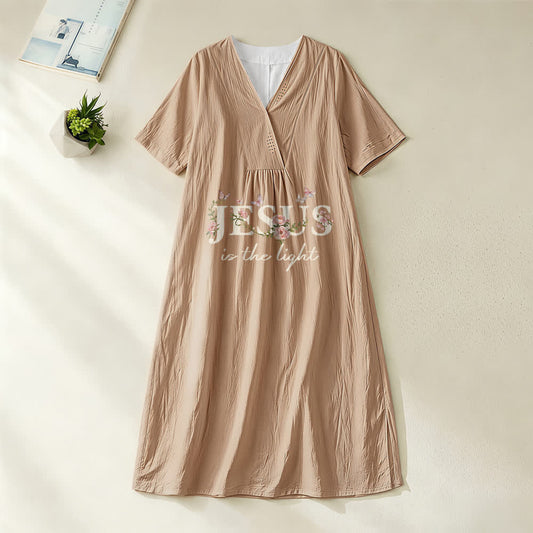 Christianartworkshop Jesus Is The Light Floral Butterfly V-Neck Short Sleeve Midi Dress