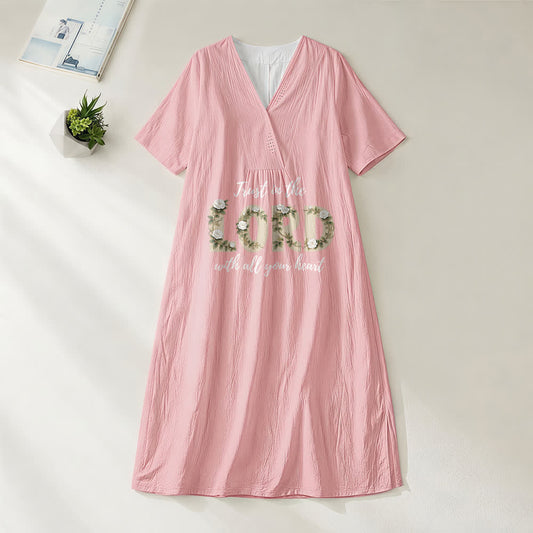 Christianartworkshop Trust In The Lord With All Your Heart Floral V-Neck Short Sleeve Midi Dress