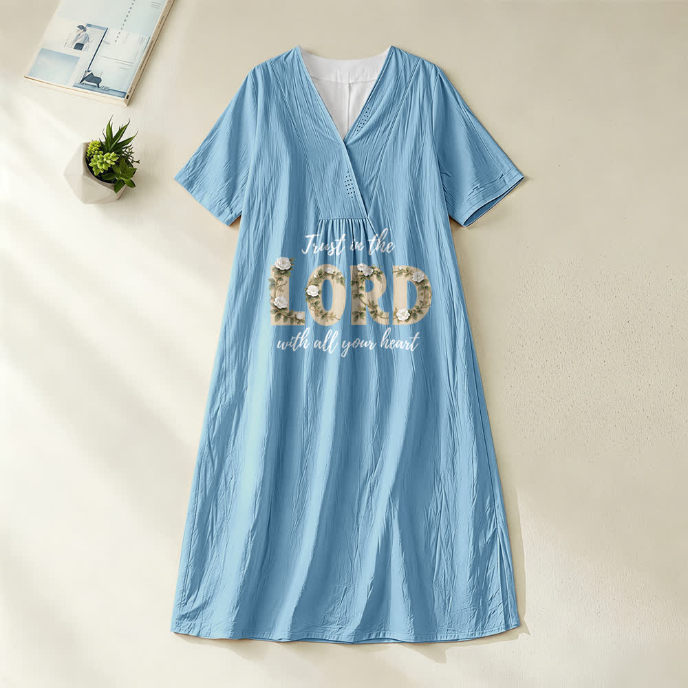Christianartworkshop Trust In The Lord With All Your Heart Floral V-Neck Short Sleeve Midi Dress