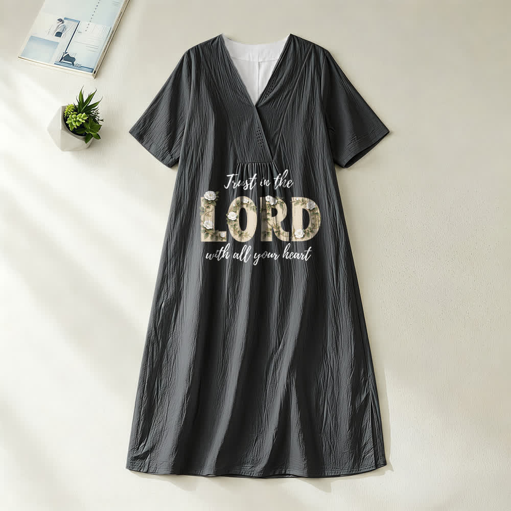 Christianartworkshop Trust In The Lord With All Your Heart Floral V-Neck Short Sleeve Midi Dress
