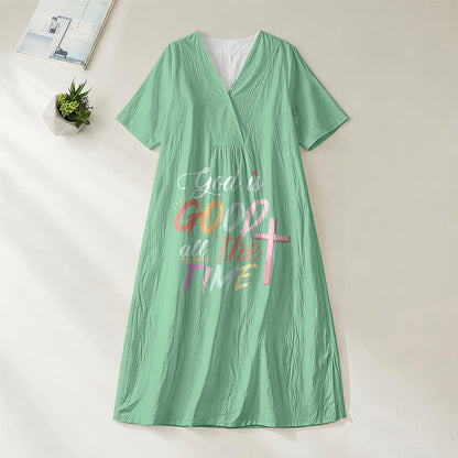 Christianartworkshop Faith-Inspired "God Is Good All The Time" V-Neck Short Sleeve Midi DressChristianartworkshop Faith-Inspired "God Is Good All The Time" V-Neck Short Sleeve Midi Dress