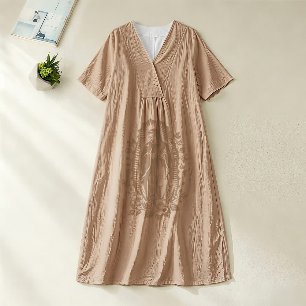 Christianartworkshop Our Lady of Guadalupe Silhouette V-Neck Short Sleeve Midi Dress
