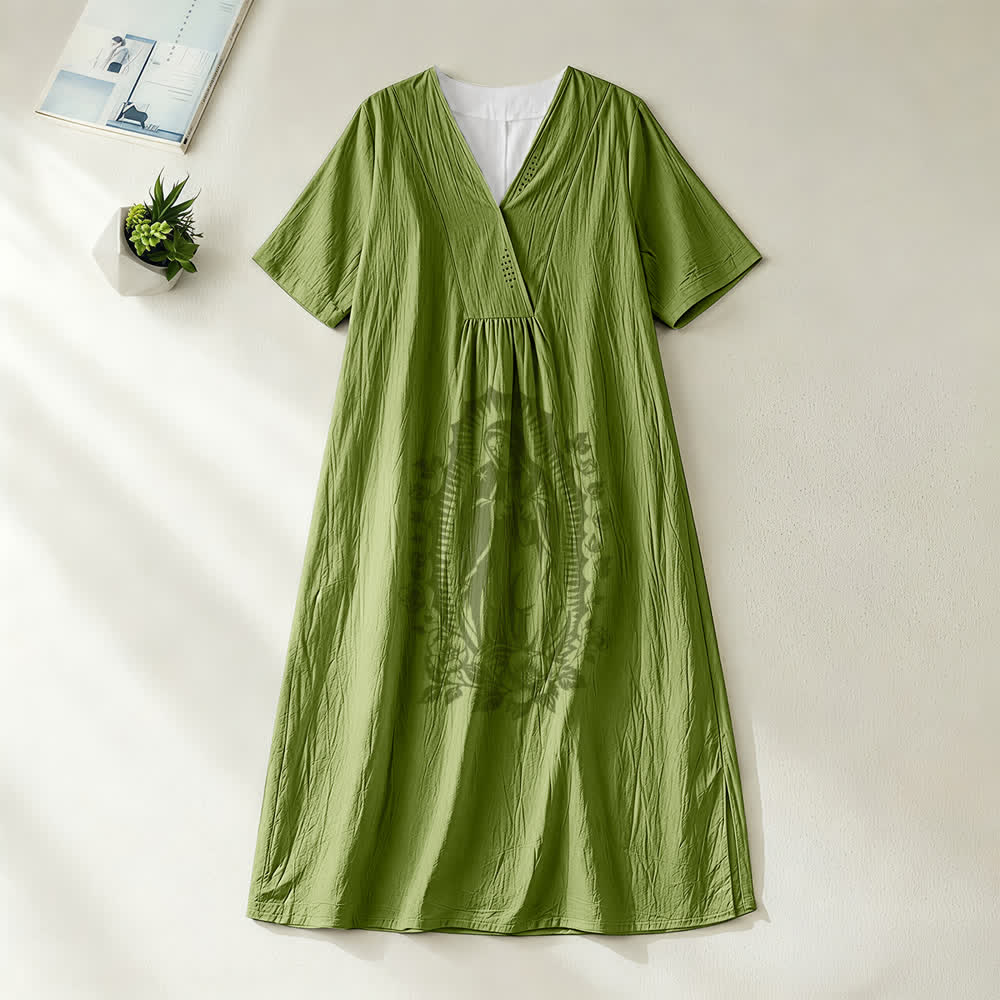Christianartworkshop Our Lady of Guadalupe Silhouette V-Neck Short Sleeve Midi Dress