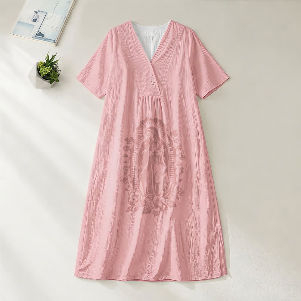 Christianartworkshop Our Lady of Guadalupe Silhouette V-Neck Short Sleeve Midi Dress