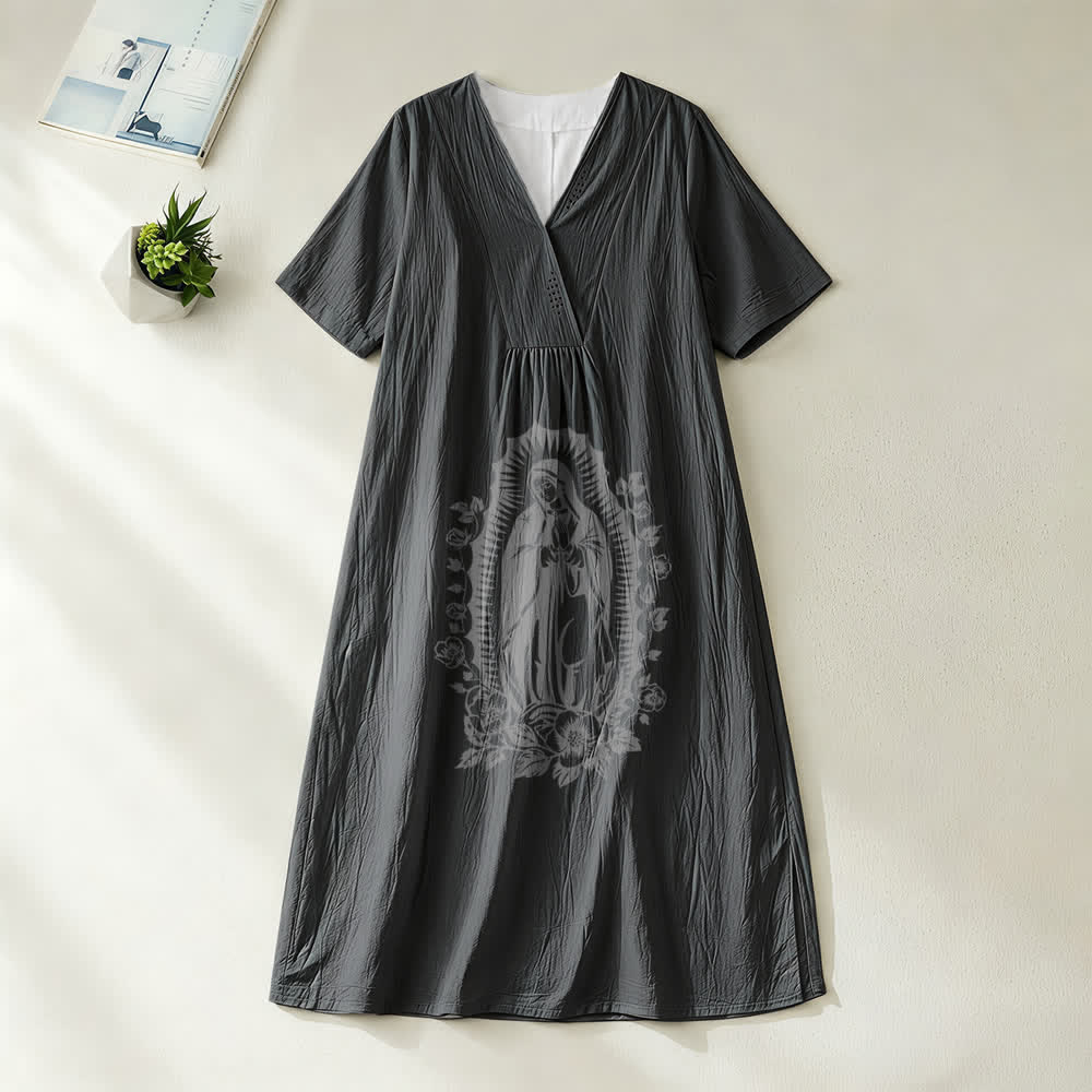 Christianartworkshop Our Lady of Guadalupe Silhouette V-Neck Short Sleeve Midi Dress