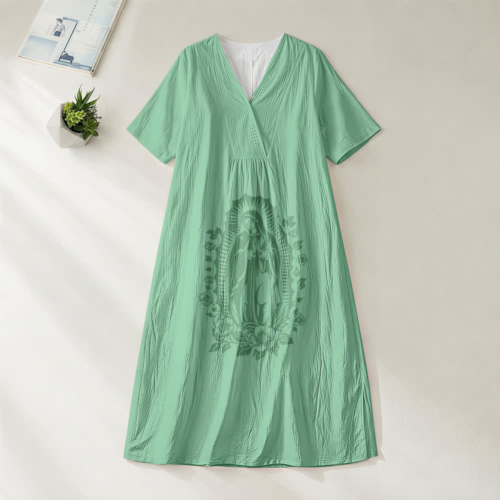 Christianartworkshop Our Lady of Guadalupe Silhouette V-Neck Short Sleeve Midi Dress