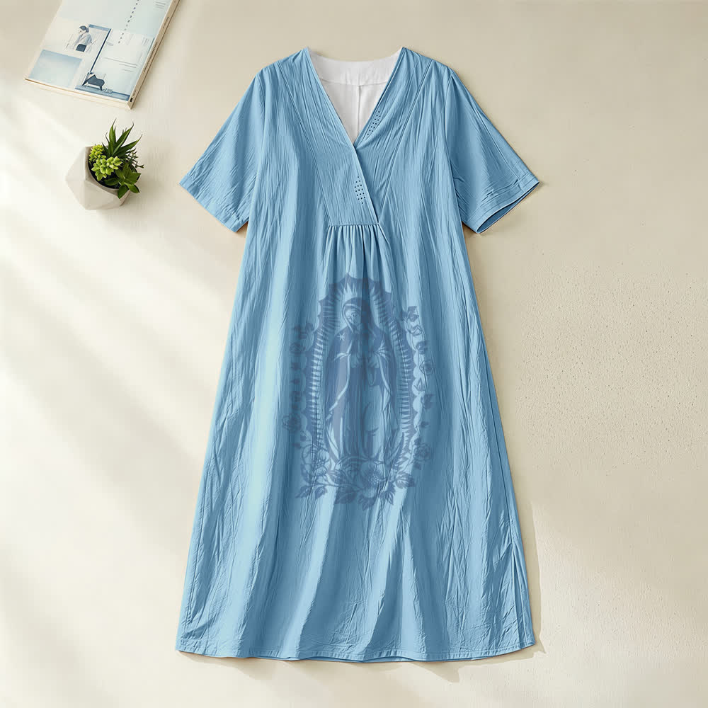 Christianartworkshop Our Lady of Guadalupe Silhouette V-Neck Short Sleeve Midi Dress