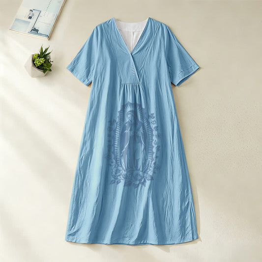 Christianartworkshop Our Lady of Guadalupe Silhouette V-Neck Short Sleeve Midi Dress