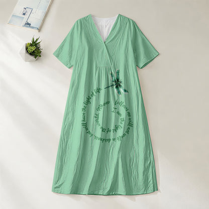 Christianartworkshop Relaxed Fit Dragonfly & Inspirational Verse V-Neck Short Sleeve Midi Dress